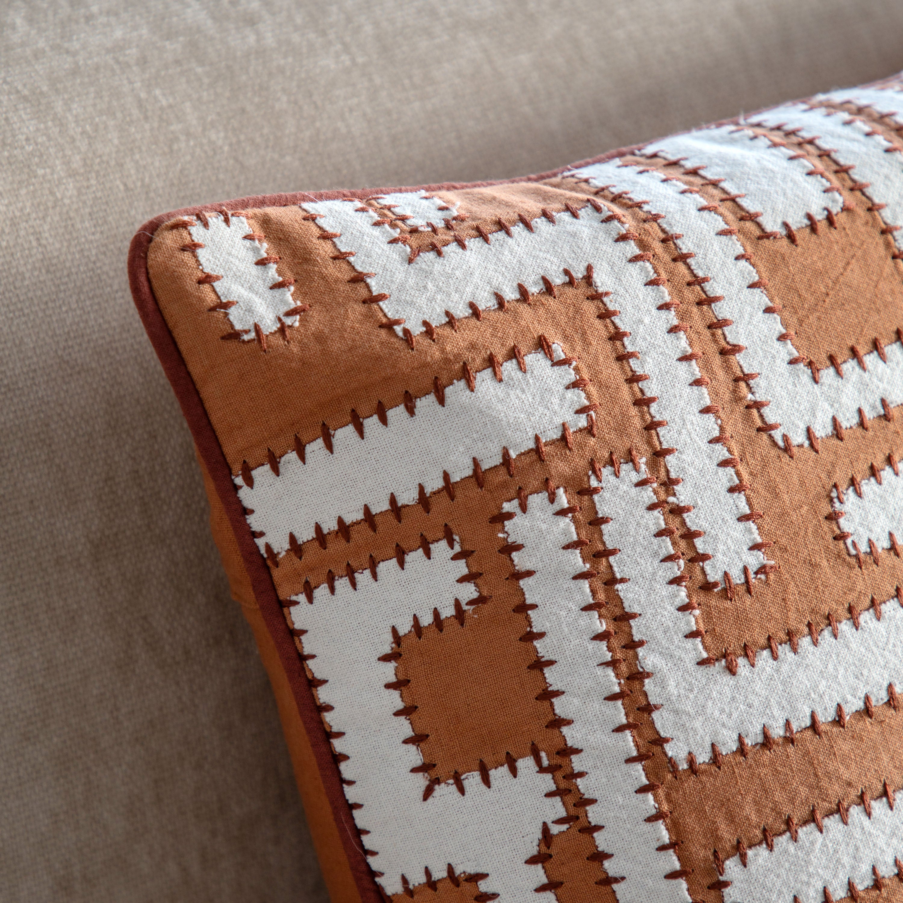 Oskar Applique Apricot & Cream Square Cushion